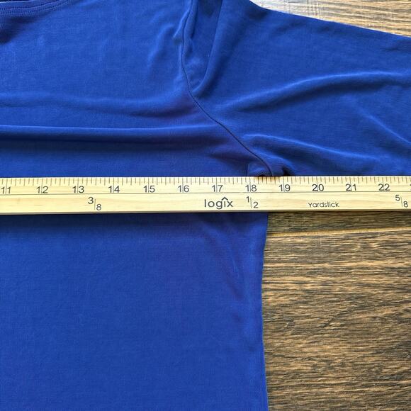 Vintage Chico’s Private Edition Blue Boat Neck Top Size 2 USA Made 3/4 Sleeve - Picture 5 of 6